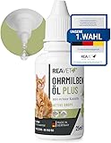 ReaVET Ohrmilbenöl Plus 25ml sofort wirksames Mittel für Katzen – gegen Ohrmilben mit Kamille für Katze, Sanfte Pflege bei Juckreiz im Ohr, Ohrentropfen Milben, Ohrenreiniger 25 ml