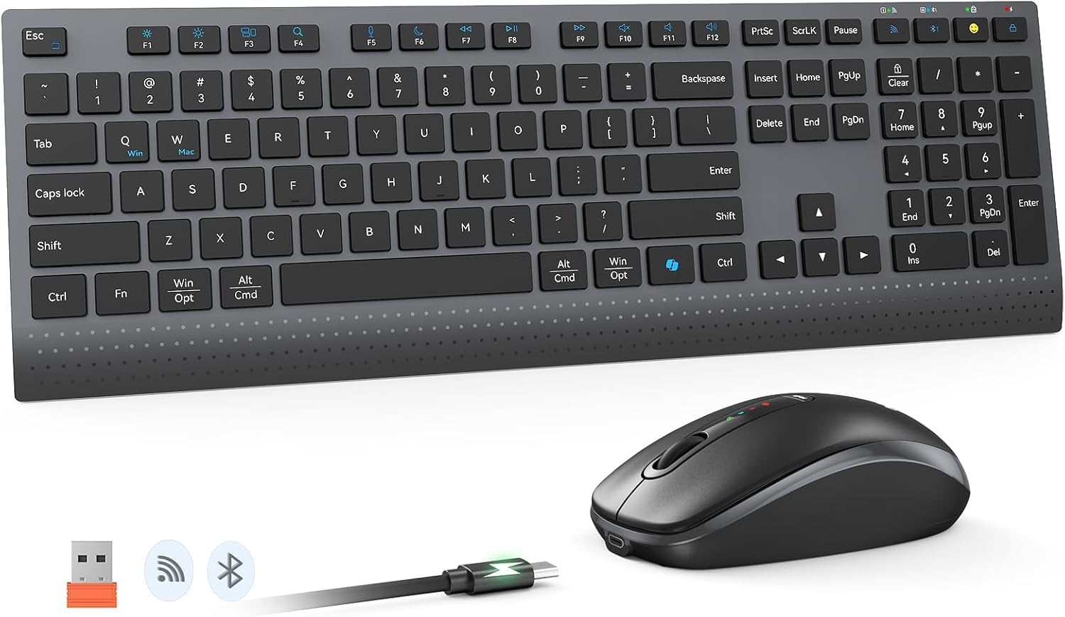 MEETION C2000 Keyboard and Mouse Combo with USB receiver and charging cable