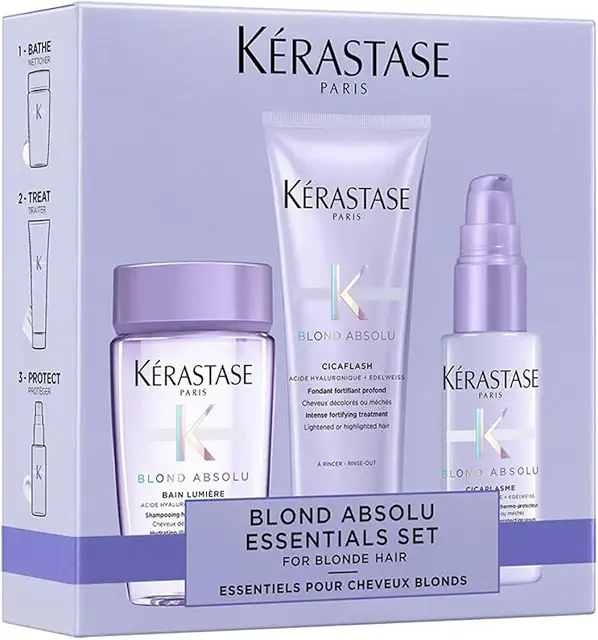 Kit Kerastase Blond Absolu: Champú, Acondicionador y Spray Protector para Cabello Rubio