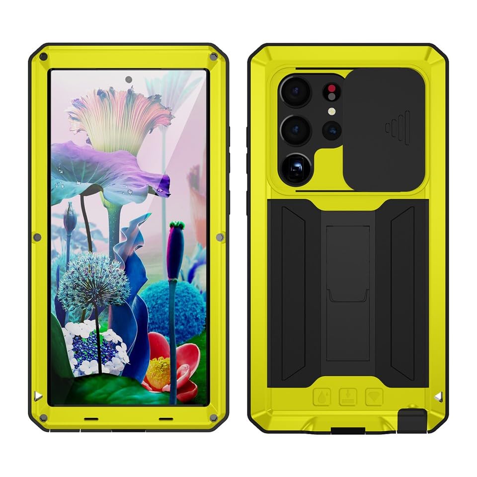 Coque Samsung S26 Plus en métal et silicone jaune avec finitions premium et support