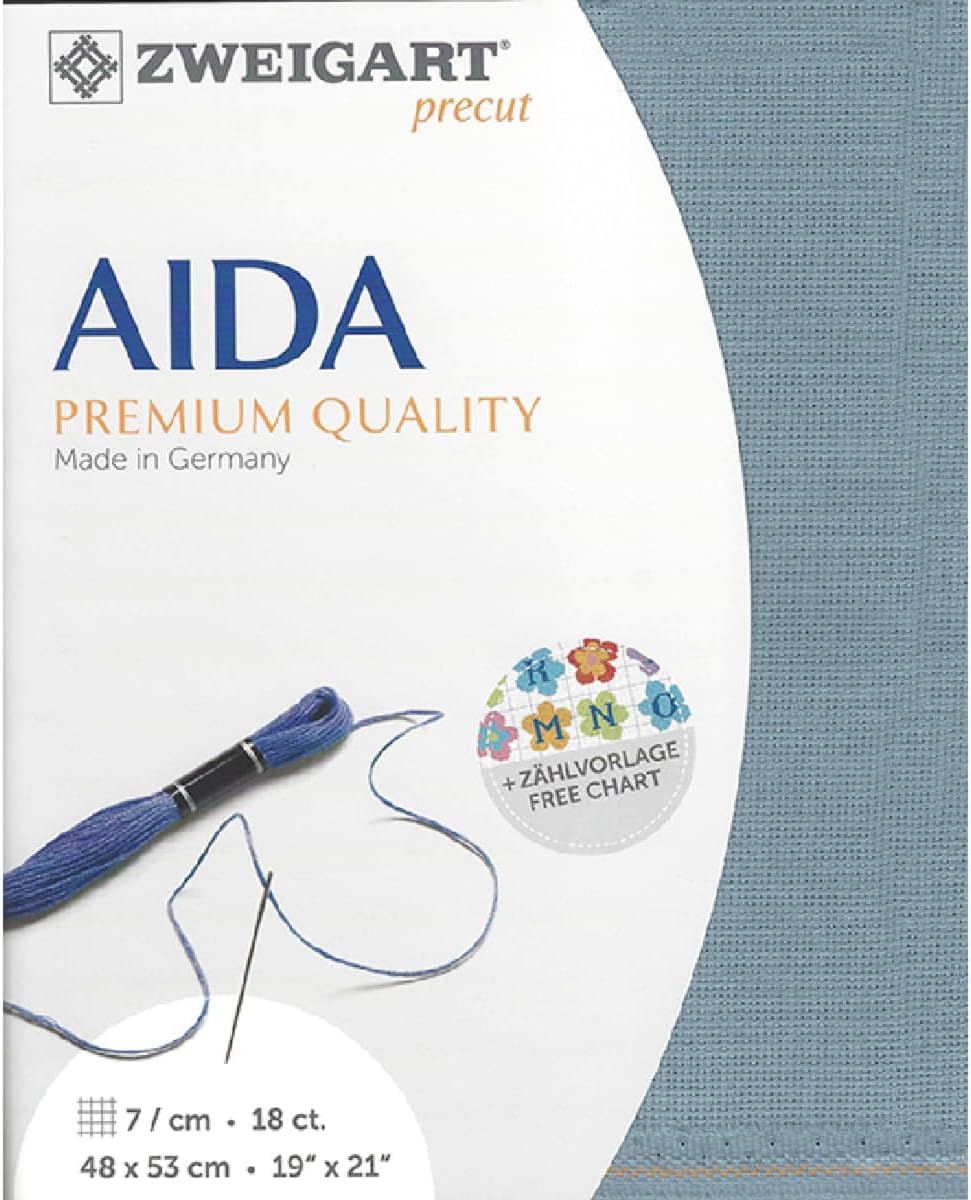 AIDA Zweigart Precute 18 ct. Fein-Aida 3793 Color 5020 Dark Dove Blue, Fabric for Cross Stitch 48x53cm