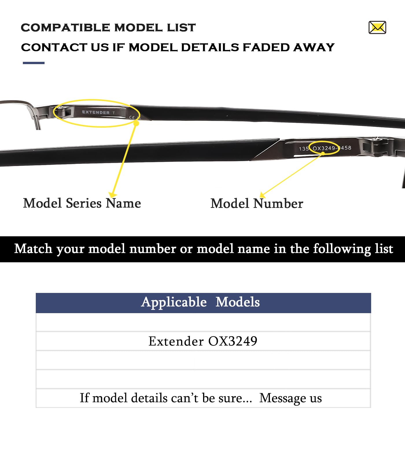 2 paia di gommini di ricambio per montatura occhiali Oakley Extender OX3249, colore: nero