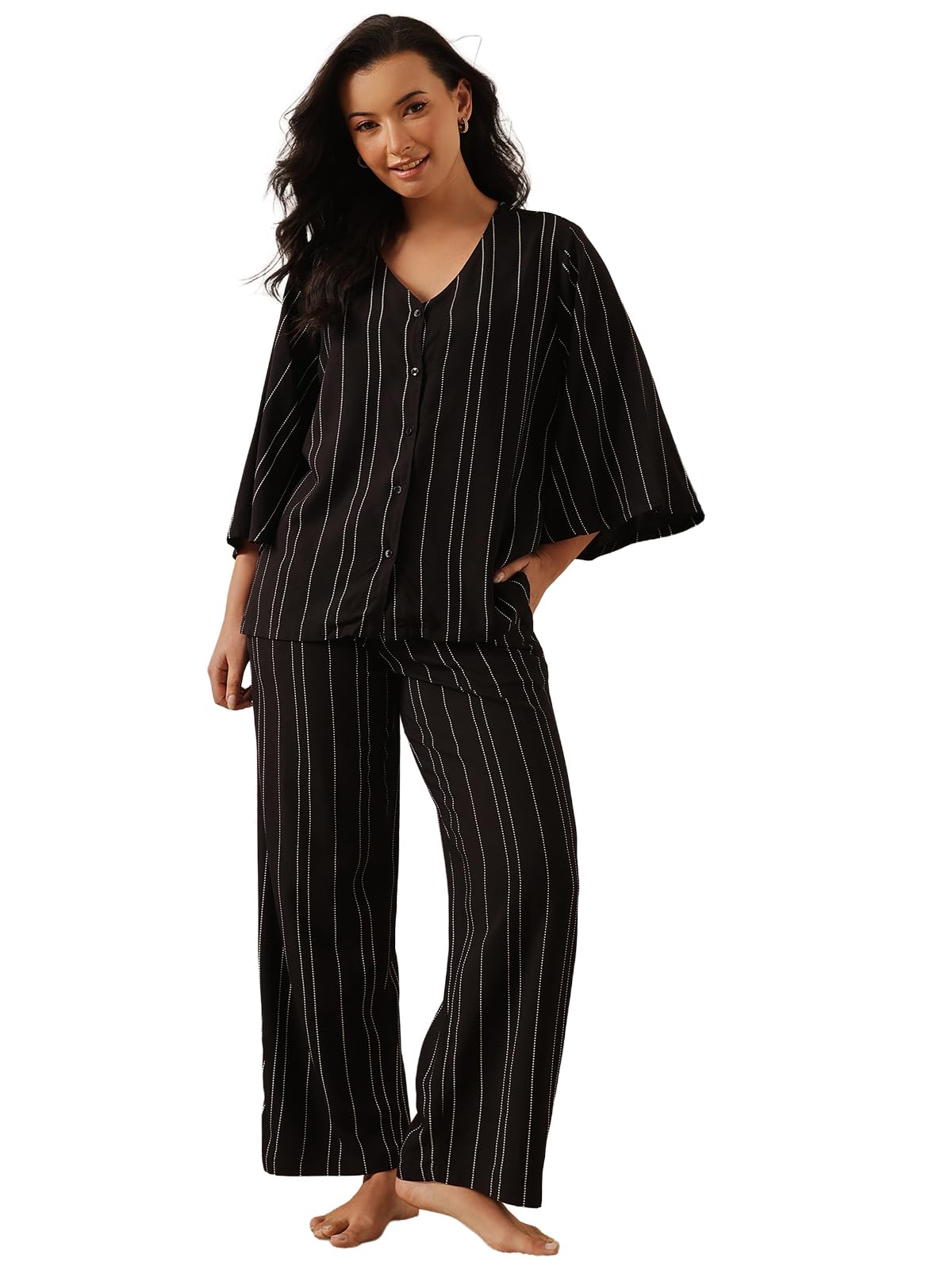 clovia Women's Rayon Stripe Printed Button Top & Pajama Set-picture-25