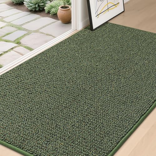 Image of BEQHAUSE Dirt Trapper Door Mat 36 inch x 60 inch, Non-Slip Washable Doormats Entrance Mat, Dirt Resistant and Absorbent Welcome Mat, Low Profile Floor Mats for Front Back Door and Entryway, Green