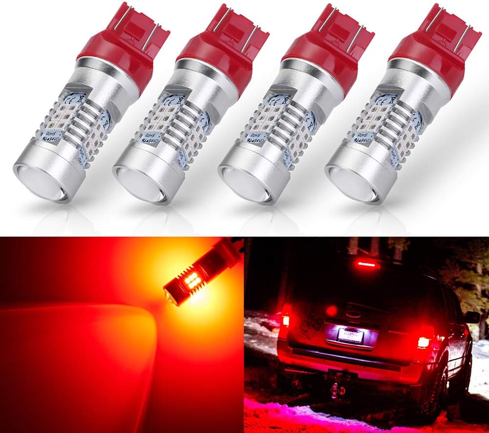 Extremely Bright 7443 7440 T20 7441A 992 W21W 21-SMD 2835 Chipsets 1260 Lumens LED Bulb Replacement Brilliant Red for Car Brake Tail Turn Signal Blinker Lights Bulbs (Pack of 4)