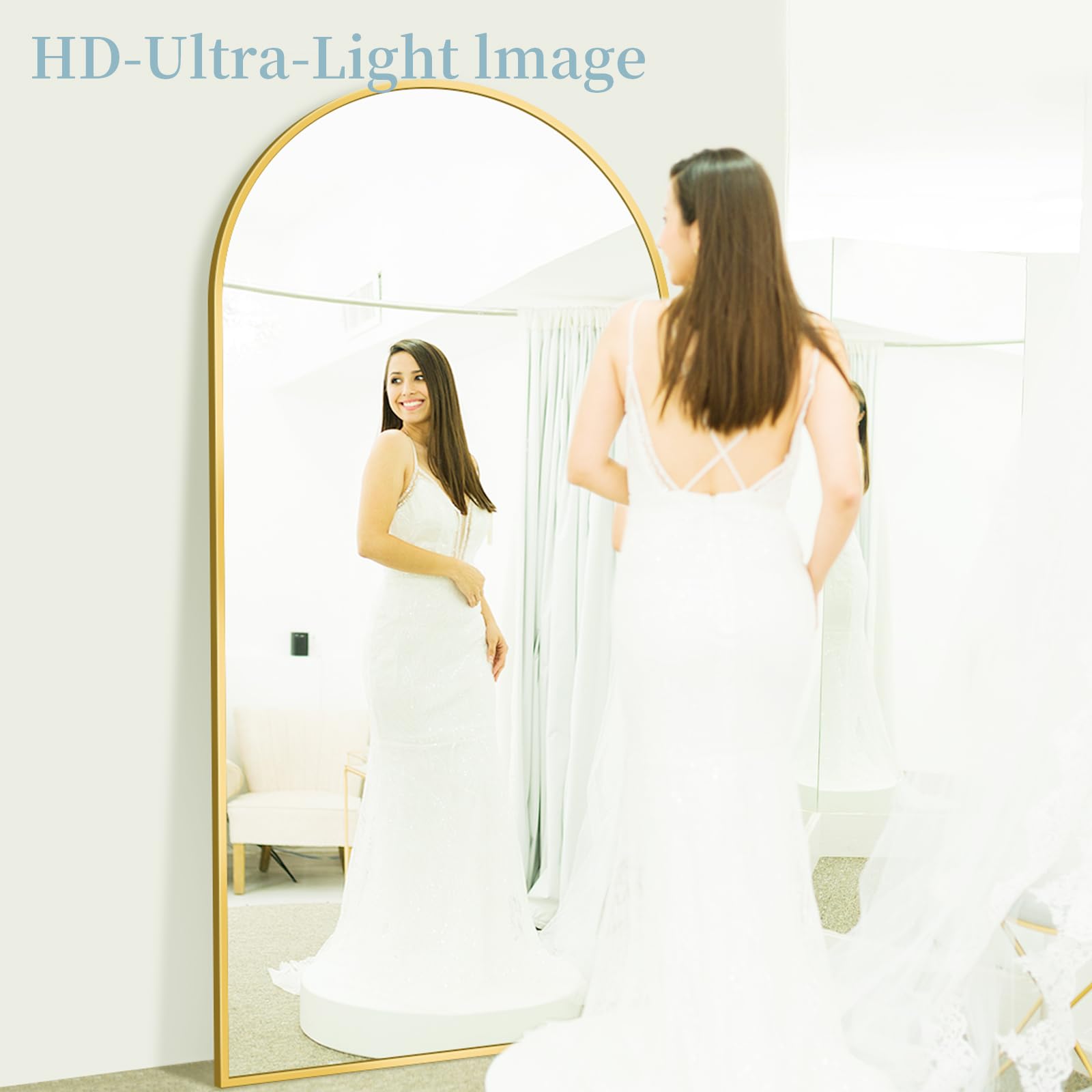 Coomily Full Length Mirror, 90"x46" Oversized Floor Mirror with Stand, Hanging or Leaning Full Body Mirrors Mirror for Bedroom, Living Room, Cloakroom, Arch, Gold