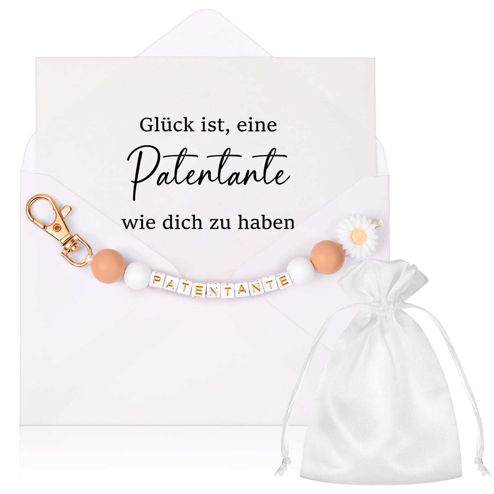 Hestya Patentante Geschenk Set Schlüsselanhänger Karte mit Umschlag Schmuckbeutel Glück ist eine Patentante wie dich zu haben Beste Patin Geschenk zum Weihnachten Geburtstag Taufe