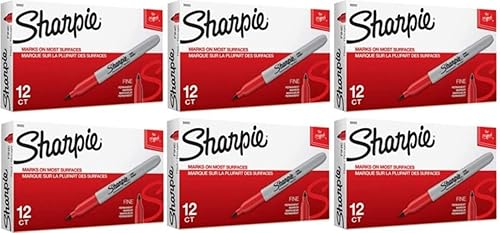 Sharpie 30002 marcadores permanentes de punta fina (paquete de 6), marcas en papel y plástico, resistente a la decoloración y al agua, certificado