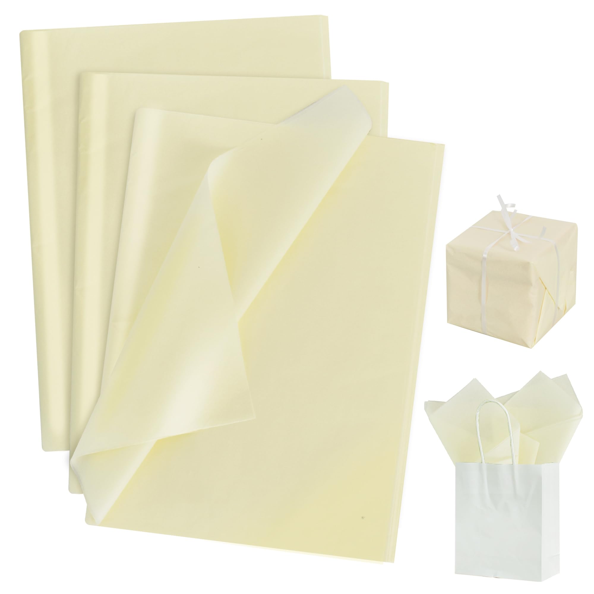 BEISHIDA 100 Sheets Cream Tissue Paper Bulk, Wrapping Tissue Paper for Gift Bags, 14 x 20 Inch Gift Wrap for Birthday Wedding Graduation DIY Crafts Holiday Flowers
