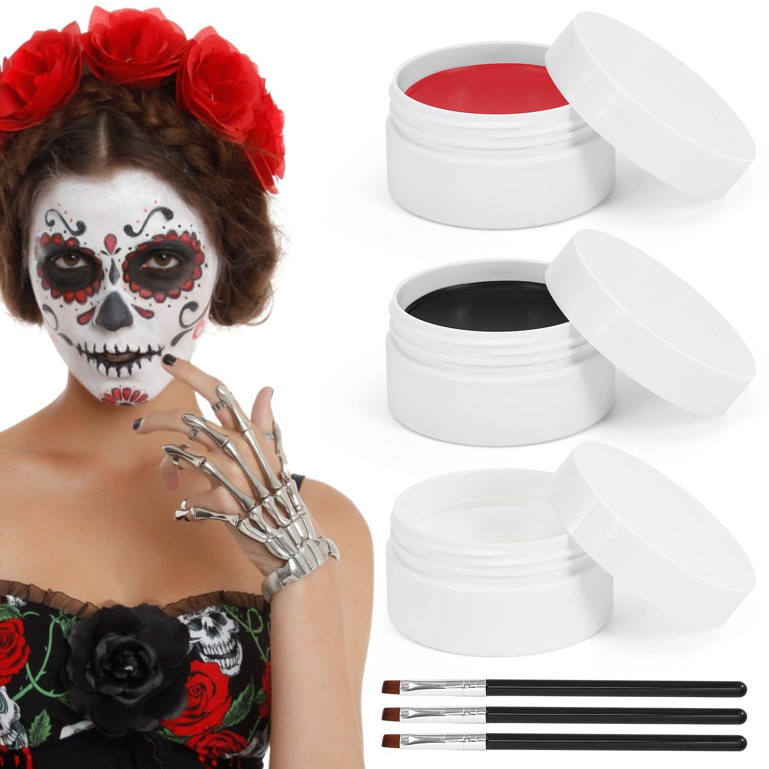 Set Trucchi Halloween 150g - Colori Bianco, Nero E Rosso Per Trucco Viso E Corpo, Con Pennelli