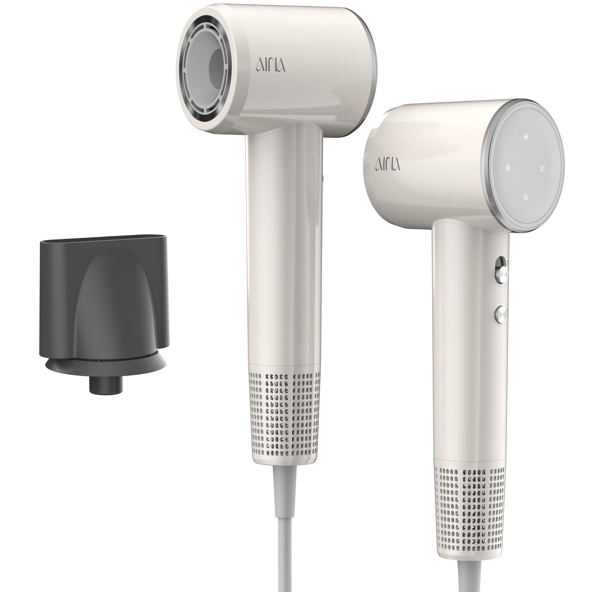 AINA secador pelo profesional secador de pelo, motor sin escobillas - 110,000 RPM secador pelo ionico viaje talla,accesorios magnéticos(Blanco marfil)