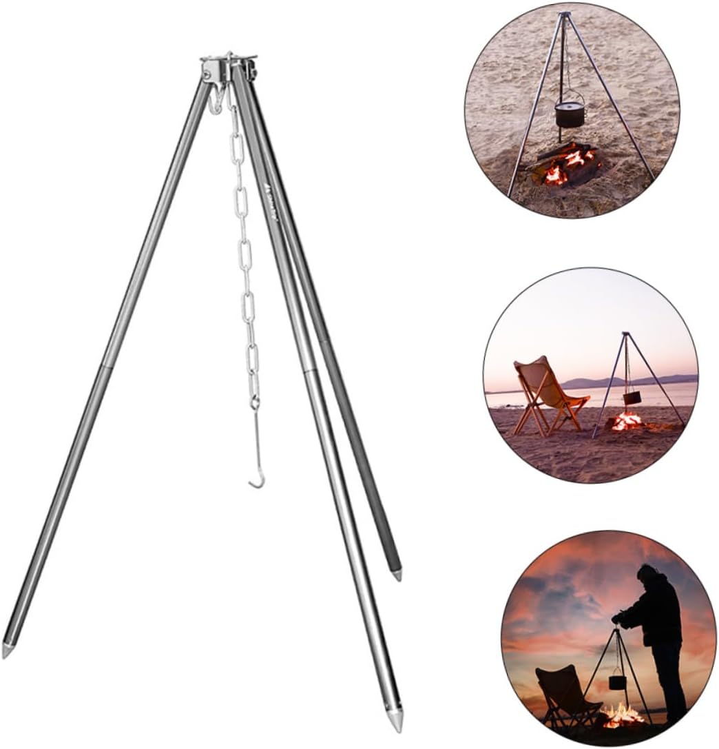 SUPVOX 1Set Adjustable Camping Tripod Grill Portable Bonfire Support for Outdoor Cooking BBQ Hiking and Picnics Lightweight and Convenient Campfire Cookware Rack
