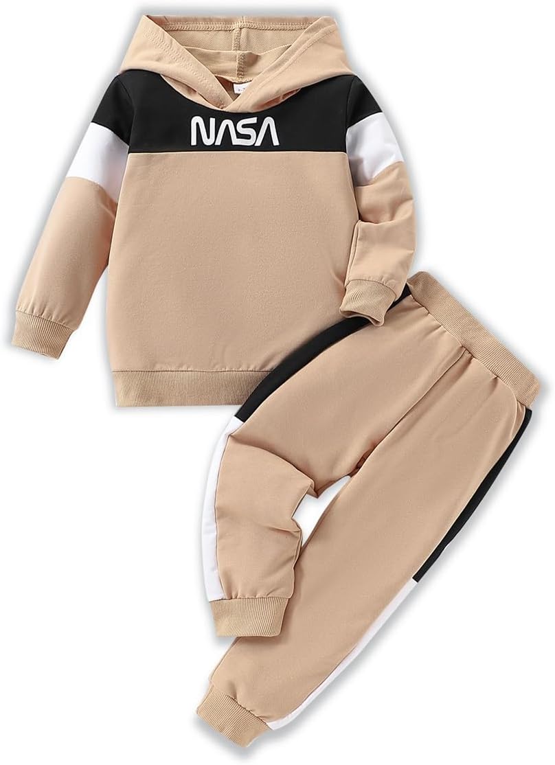 2-6T Toddler Baby Boy Clothes Long Sleeve Hooded Pullover Colorblock Sweatshirt + Pants 2pcs Fall Winter Outfit Set