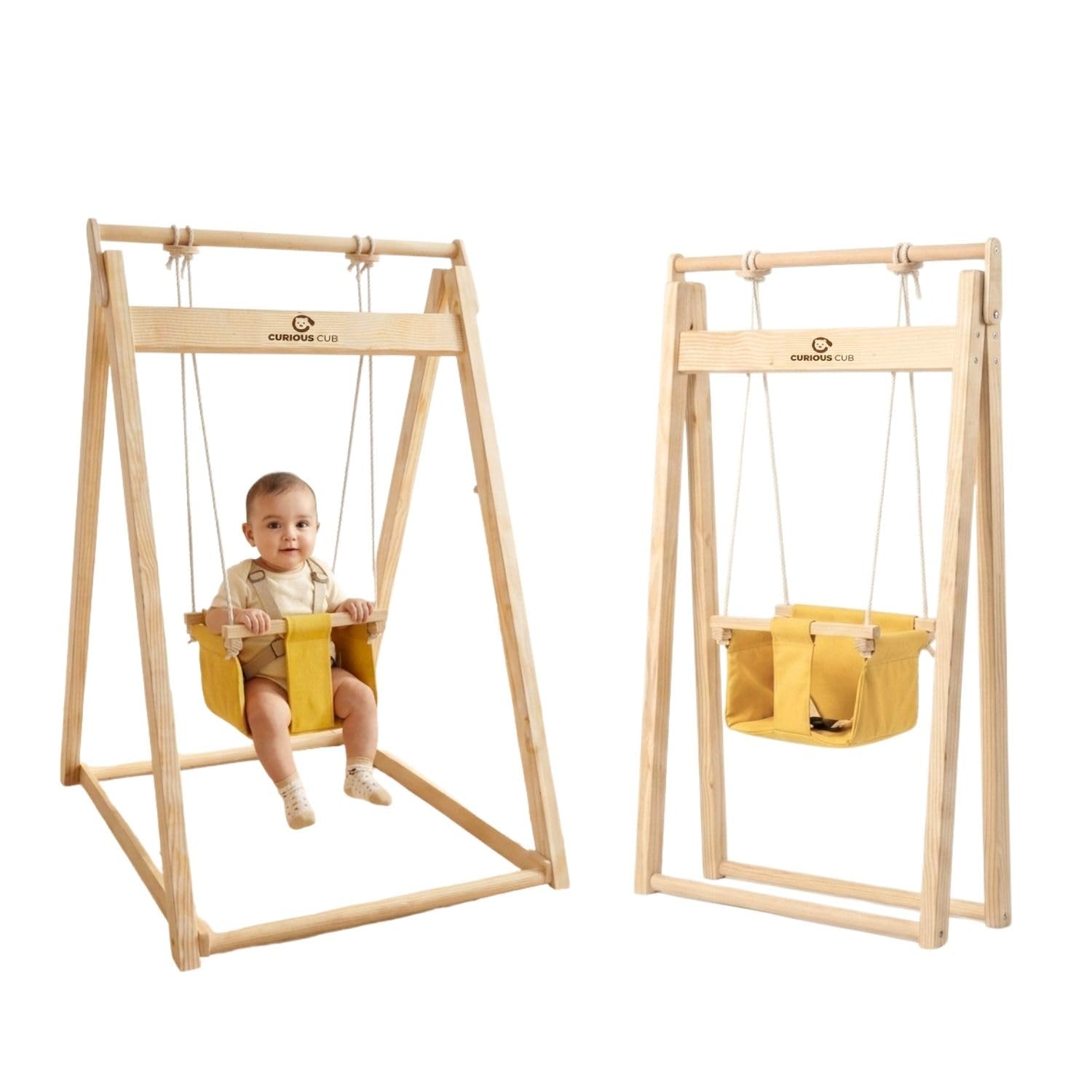 Curious Cub Wooden Swing for Kids | Indoor Activity Play Set with Stand | Safe Hanging Seat for Babies & Toddlers | Kids Swing for Indoor Fun & Active Play | Ages 1-5 Years