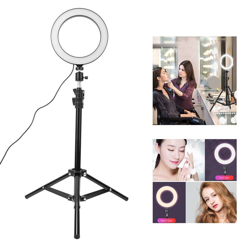 Luce per Selfie con Supporto 20 Cm Fotografia Dimmerabile LED Luce per Selfie Video Lampada USB dal Vivo con Supporto per Telefono Treppiede LED Anello Luminoso Smartphone Cellulari Cellulari