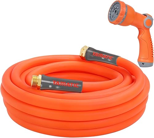 YAMATIC Manguera de jardín resistente con boquilla, 58 pulgadas x 100 pies, juego de manguera de agua súper flexible, para todo tipo de clima,