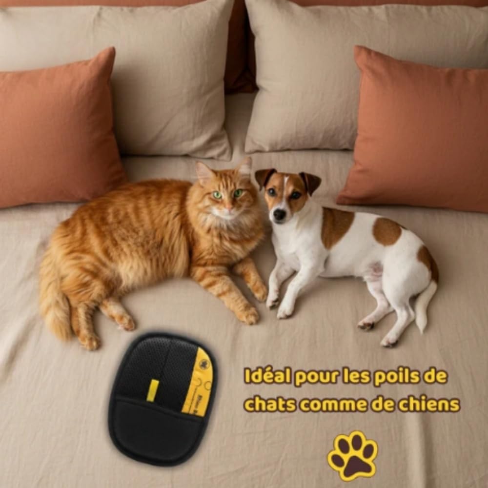 animouf Gantitouf Gants de Toilettage Double Face Anti - Statique, Réutilisable et Respirant, pour Enlever Les Poils de Chien et Chat sur Canapé, Tapis, Vêtements