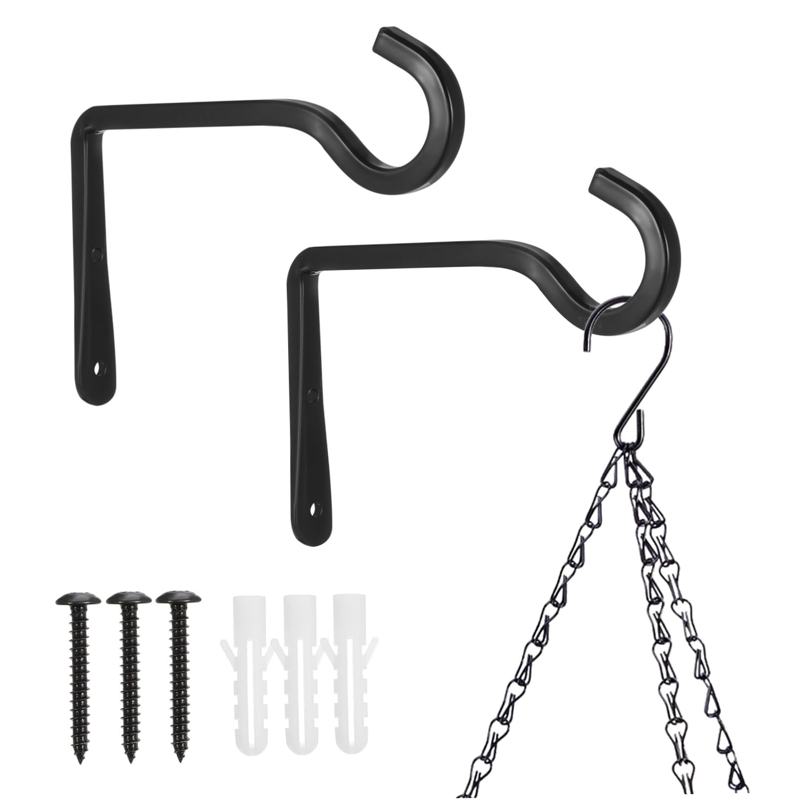 Mikikit 2 Pcs Heavy Duty Iron Wall Hooks for Outdoor Lanterns Planters Bird Feeders and Wind Chimes Versatile Hanging Brackets for Home Easy Installation Finish