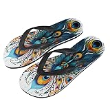 Semiouray Women Colorful Feather Print Flip Flop Sandal, Cartoon Peacock Feathers Painting Soft Flip-Flop Slides Comfort Fit Comfortable Ladies Slip US 5