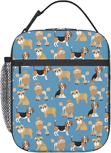 Bolsa de almuerzo con diseño de caniche para perros, bulldog y beagle, bolsa de comida aislada, contenedor de alimentos para escuela, trabajo,