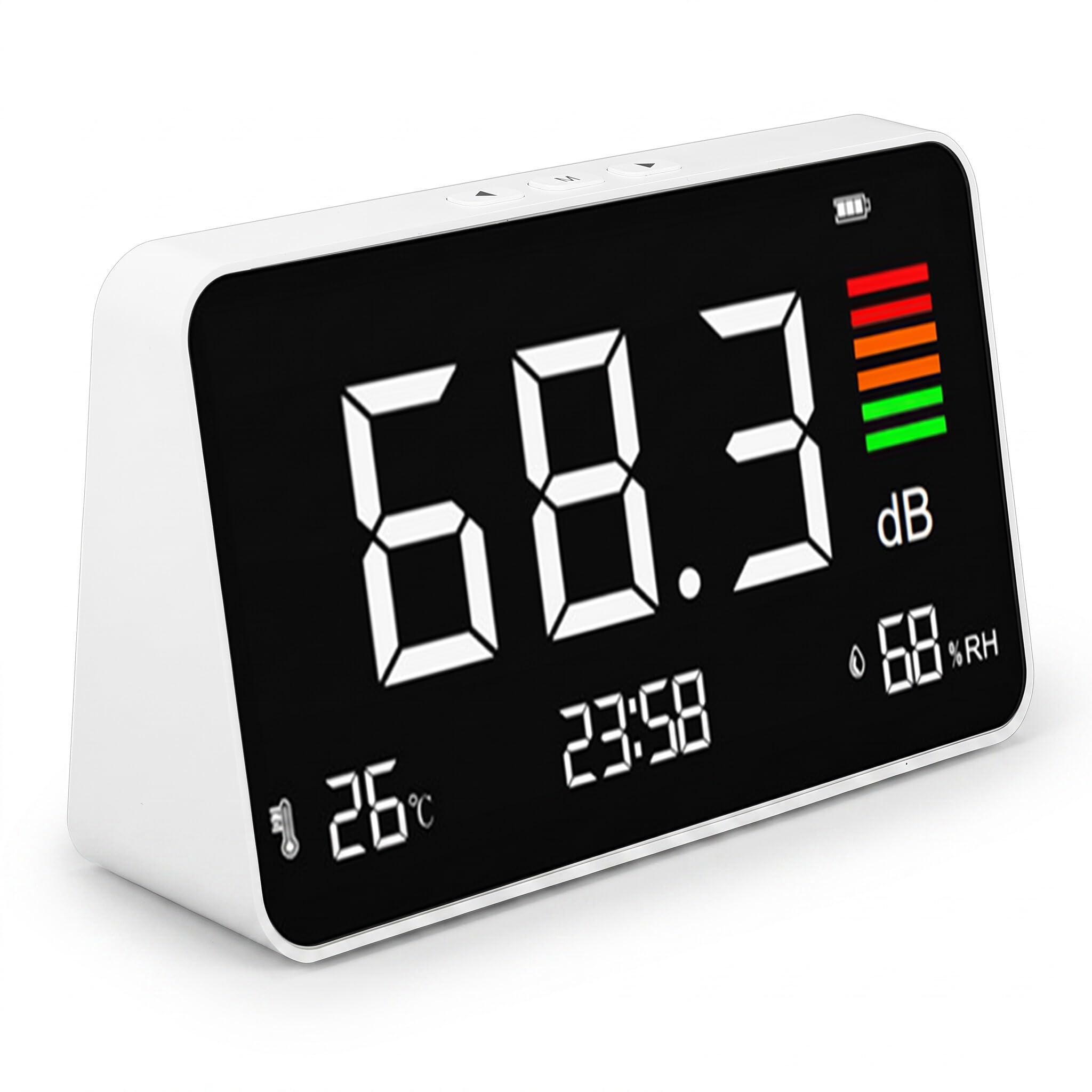 3 in 1 Misuratore di Decibel, Fonometro Digitale Display LCD Rosso 30-130 dB con Supporto Parete e Tavolo per Misurazione Rumore Ambiente Domestico e Ufficio