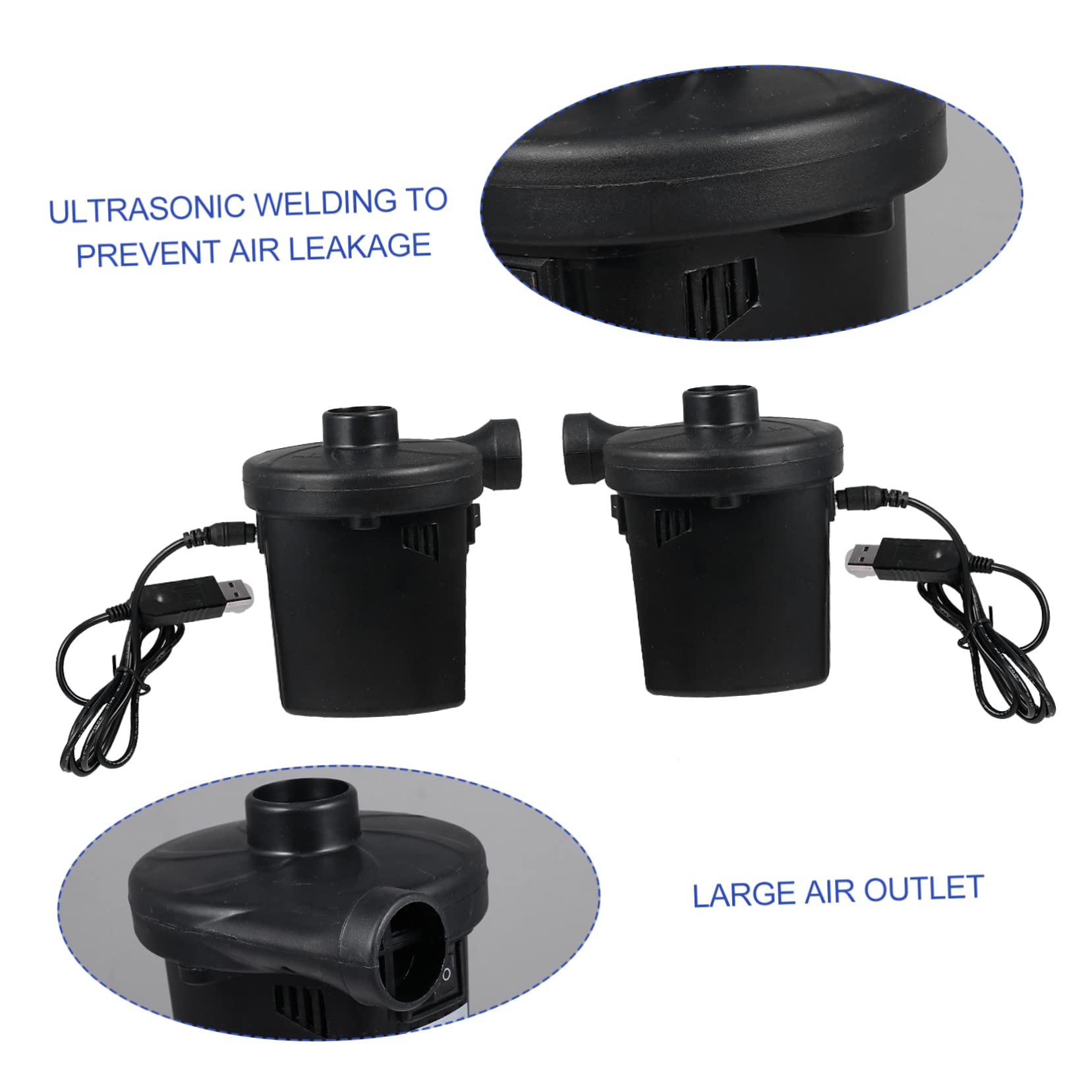 HONMEET Rechargeable USB Electric Air Pump for Inflatables Portable Inflating and Deflating Pump Nozzles for Air Mattresses Pool Toys Beach Fast Charging Via USB Port