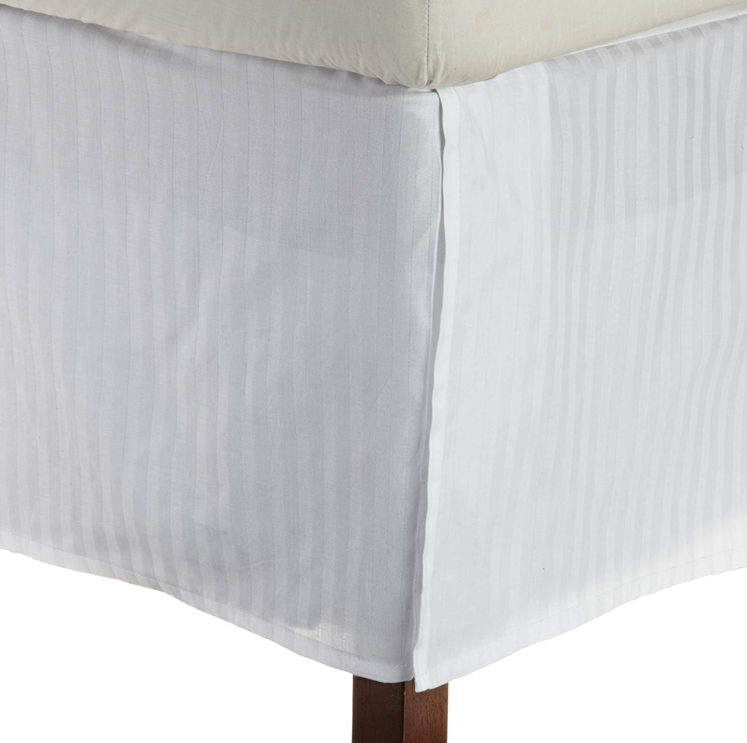 500 Thread Count Egyptian Cotton Split Corner Bed Skirt/Dust Ruffle Queen Size Bed Skirt - 15" Inch Drop Length White Stripe