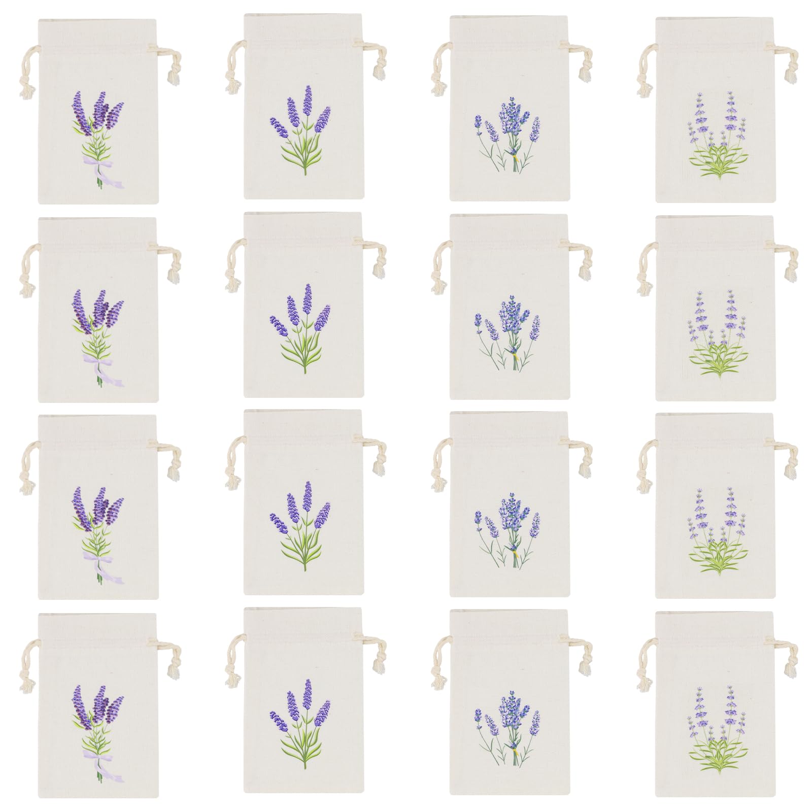 Ziyonix 16 Pcs Sachet Empty Bags Lavender Sachet Bags Small Cloth Bags with Drawstring Empty Dried Flowers Bag Embroidered Lavender Bags Lavender Linen Bags to Fill Lavender, Spice and Herbs