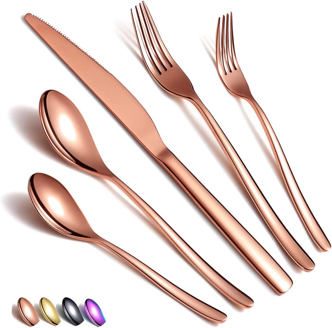 Silverware Set 20 Pieces, Stainless Steel Flatware Set, Titanium Plated Rose Gold Cutlery with Copper Utensils for 4