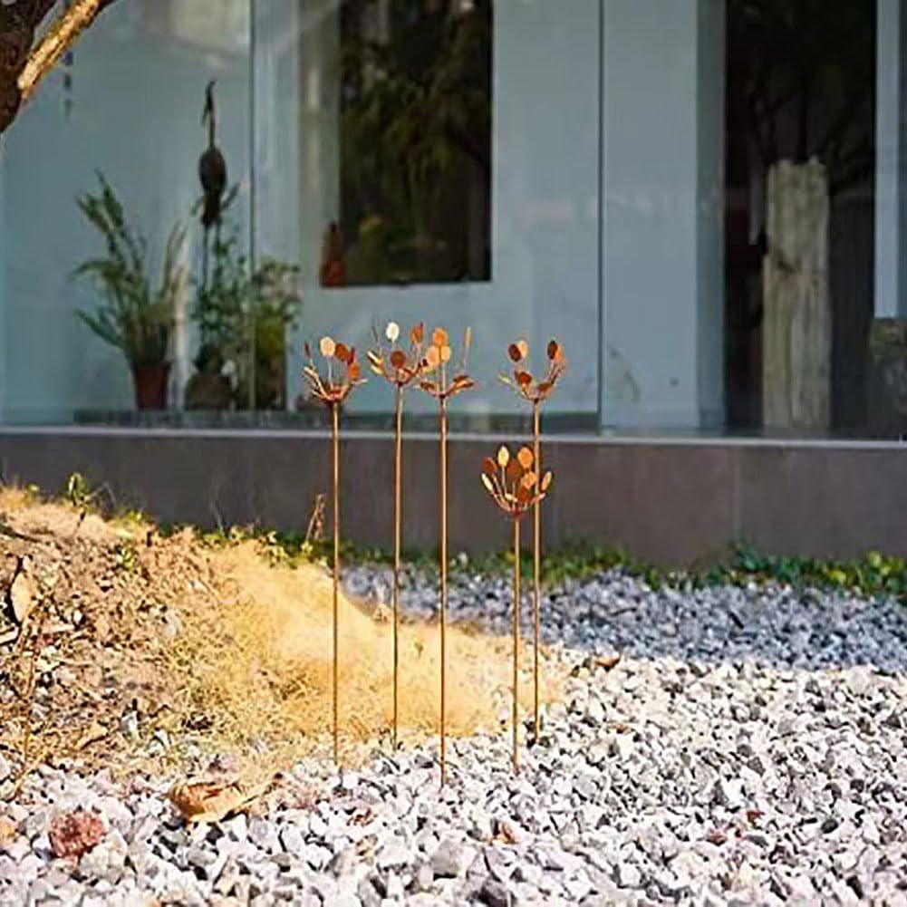 Rostige Metall Blumen Gartendeko 5er Set Gartenstecker für Garten Terrasse Metall Schmiedeeisen Einsatz Skulptur
