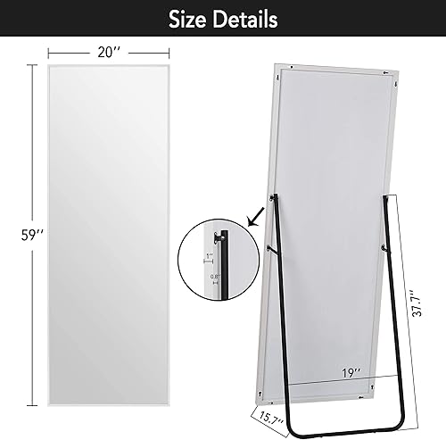 Miniatura 7 de PexFix espejo rectangular de cuerpo entero, con marco de aleación de aluminio, espejo de piso y para pared, de pie, se puede inclinar y colgar, 59 x