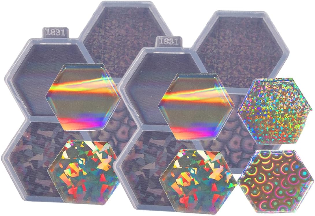 2 moldes de resina hexagonal de 1.7 pulgadas, molde de silicona epoxi para carrete de insignias, diseño holográfico de bricolaje