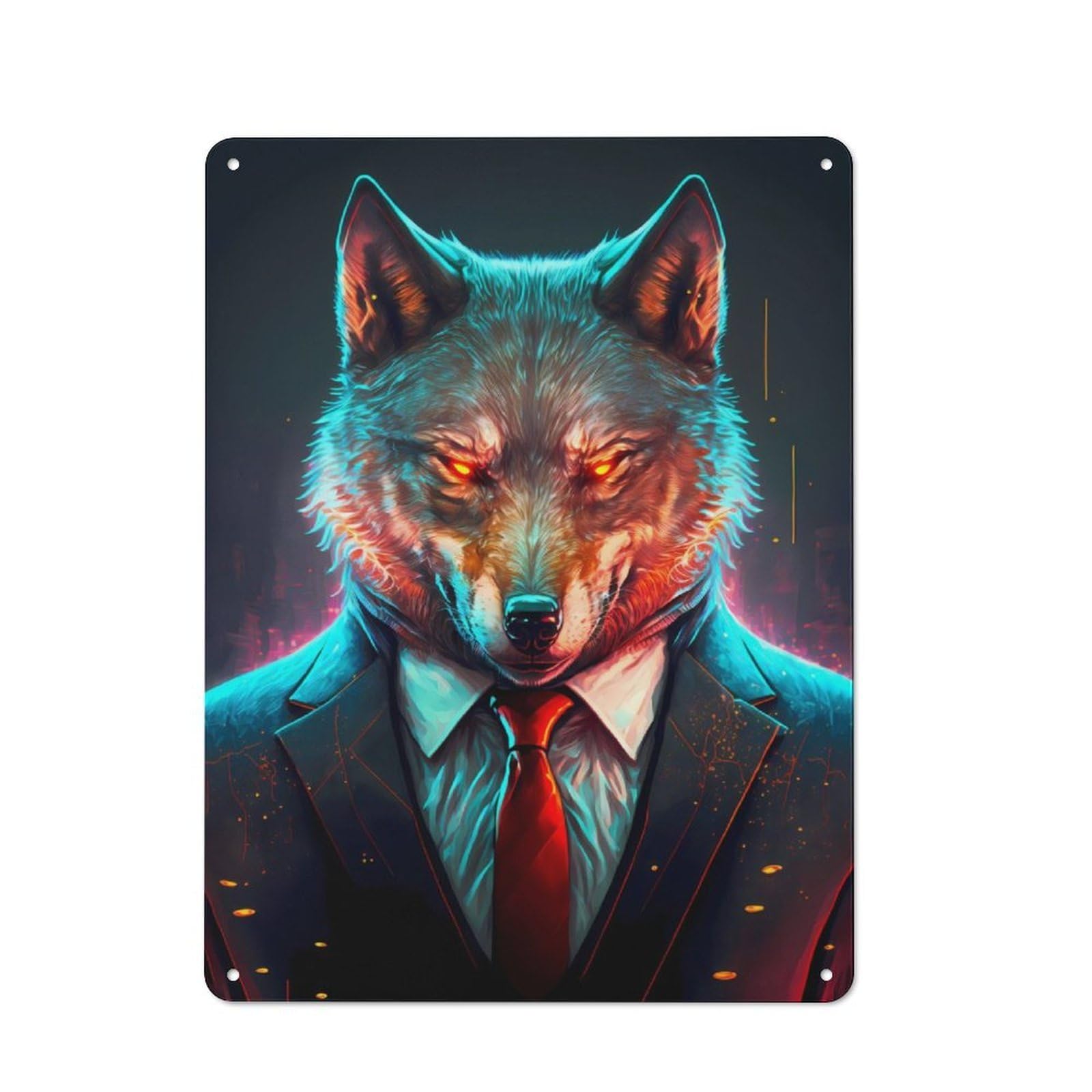 Junmoney Wolf Ceo In Suit Tin Wall Plaque 40X30cm With For Pub Or Café, With Clear Vintage Wall Decor Character