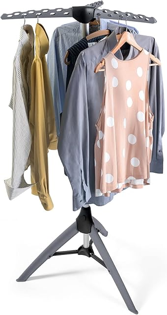 Tatkraft Pine Clothes Hangers Stand, Sturdy Clothes Airer, Drying Rack Freestanding, Ironing Stand Foldable,150cm High Max Capacity 30KG Holds 42 Hangers, Easy to Assembly, Grey