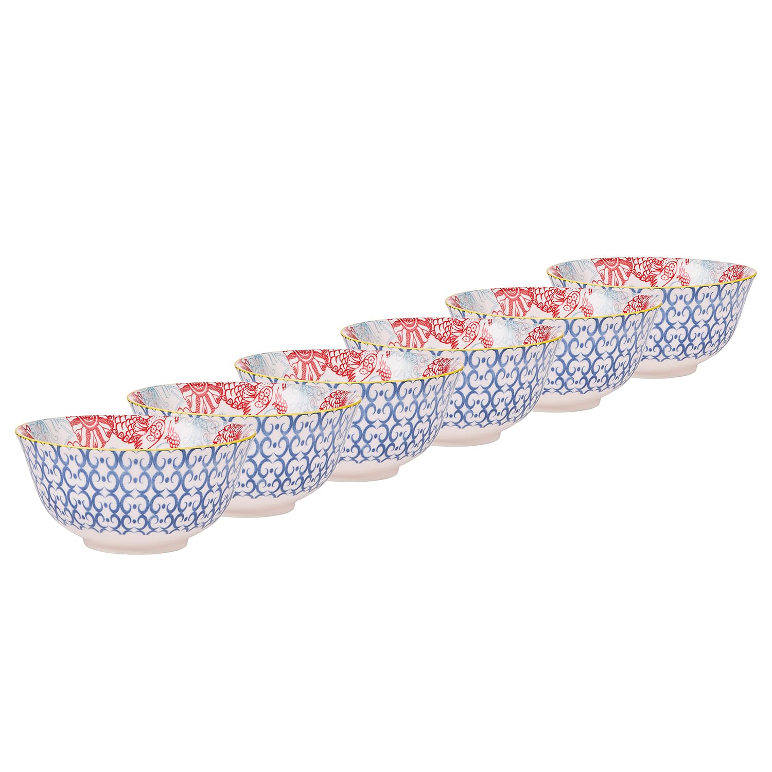 BUTLERS 6er-Set Schalen Porzellan - ORNAMENTS - | Farbe Blau - 520 ml - Müslischalen für Müsli & Obst