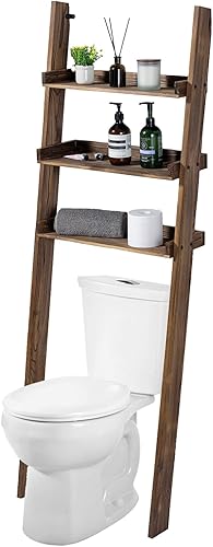 Miniatura 8 de MyGift Escalera decorativa de madera maciza lavada de 5.5 pies de alto sobre el inodoro, organizador de baño de 3 niveles, estantes de
