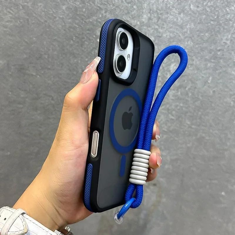 Coque magnétique avec cordon iPhone 13 Pro bleu pour éviter les chutes