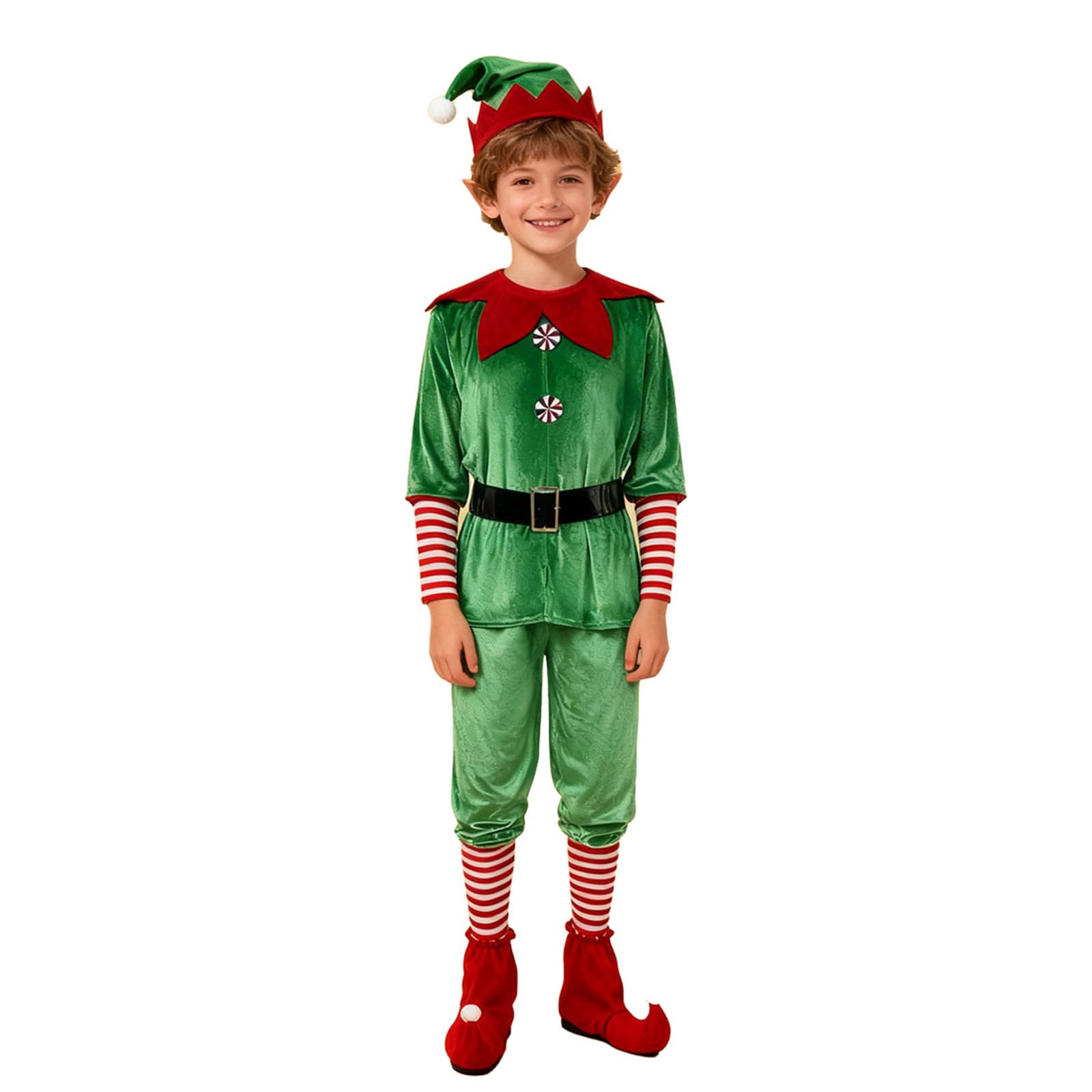 Generisch Costume da Babbo Natale per bambini: camicetta, pantaloni, cappello, copriscarpe – perfetto per ragazzi adolescenti, cosplay, feste di famiglia.