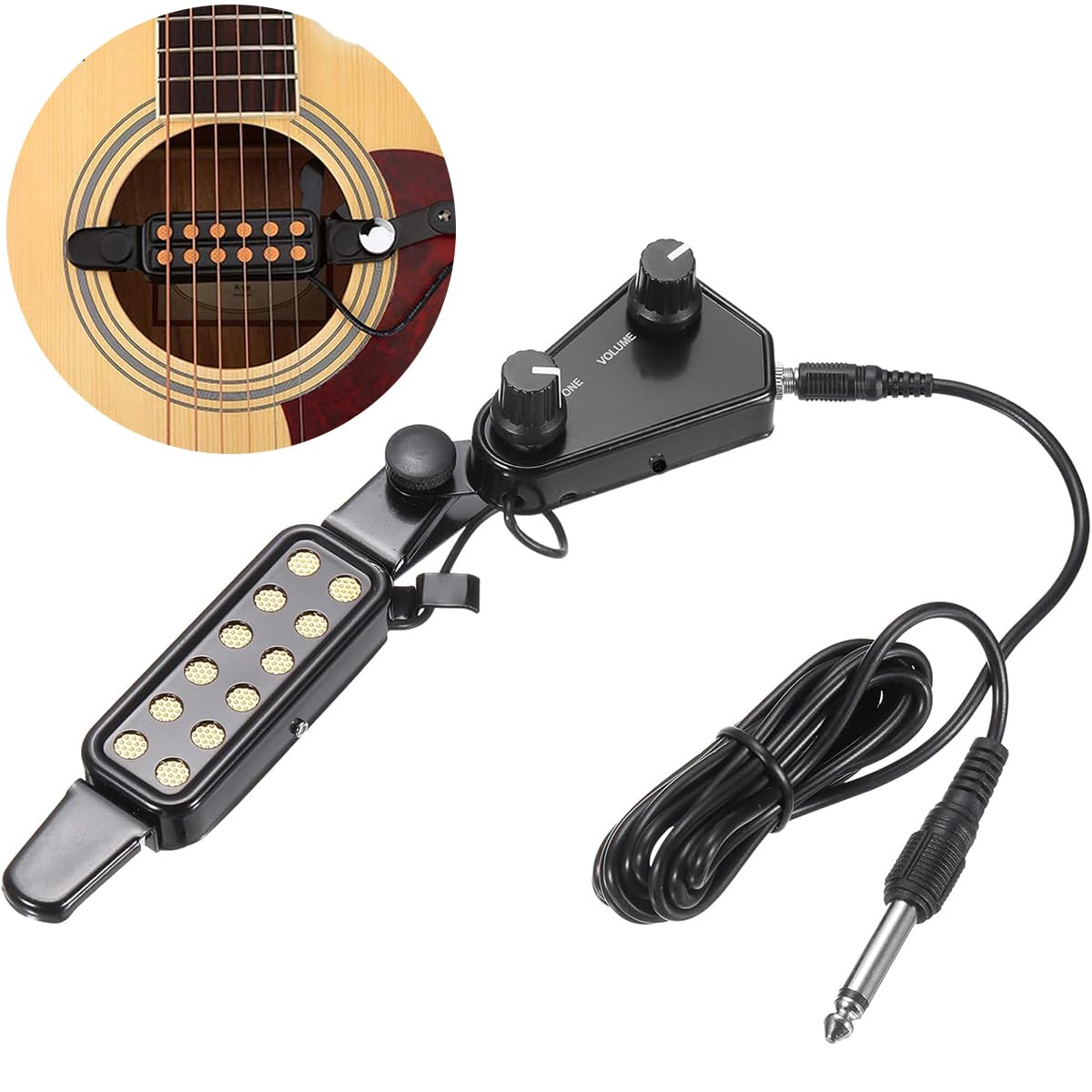 HASTHIP® Guitar Pickup 12 Pole Pieces Design, Clip-On Acoustic to Electric Guitar Accessories with Tone & Volume Control, Plug-and-Play Transducer for Studio & Live Performances, 10Ft Cable-image-22