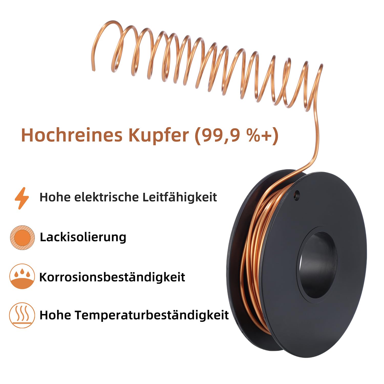 Fil de cuivre - 0,5 mm x 100 m - Fil de cuivre laqué - 99,9 % - Fil de cuivre pur T2 - Pour technique électrique, artisanat, soudage et bricolage