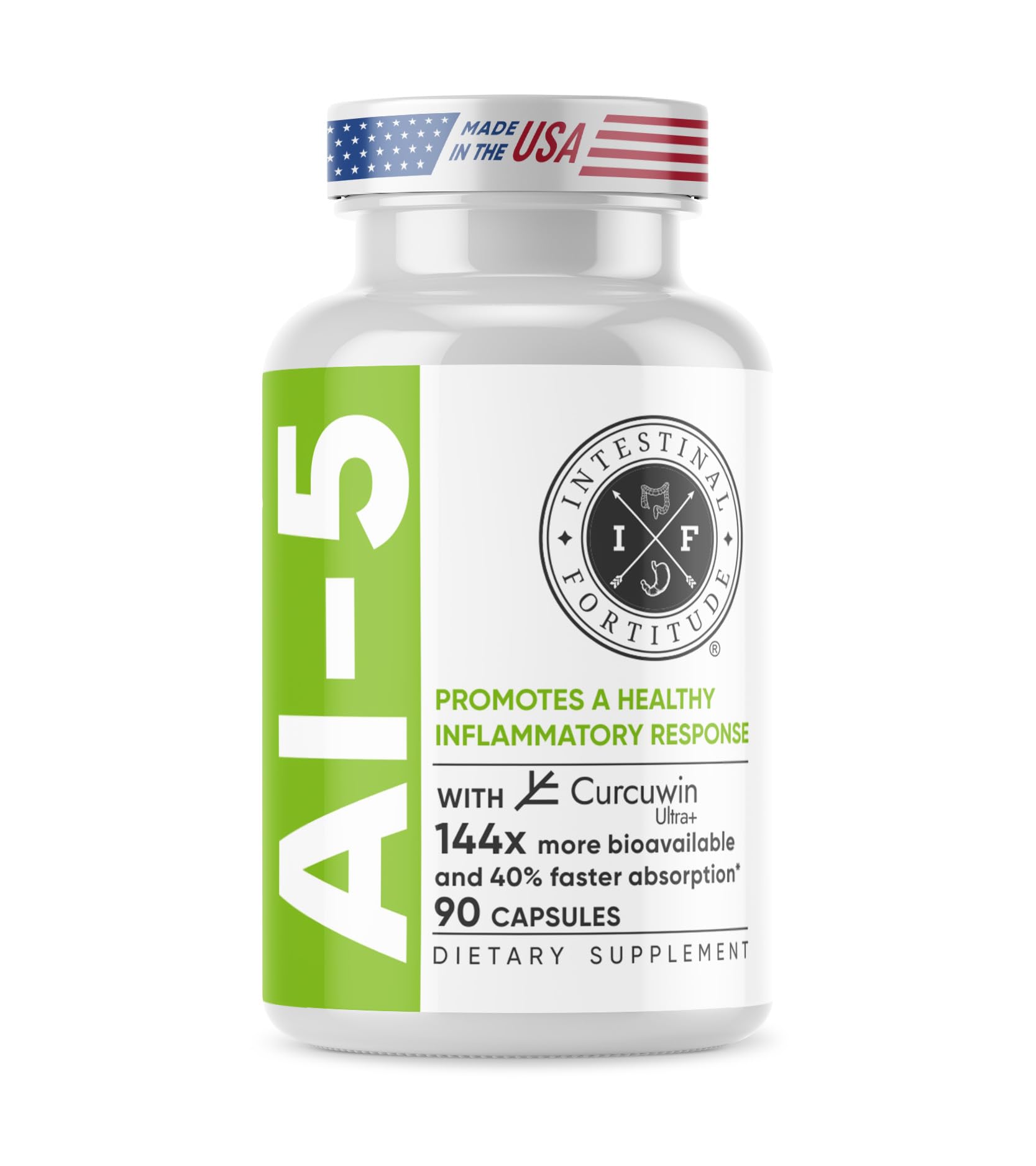 Intestinal Fortitude AI-5 - Digestive Herbal Capsule Supplement w/CurcuWIN, Turmeric, Curcumin, Boswellia Serrata, Ginger Root & EGCG Green Tea for Gut & DigestiveHealth Support, Non-GMO, Dairy Free