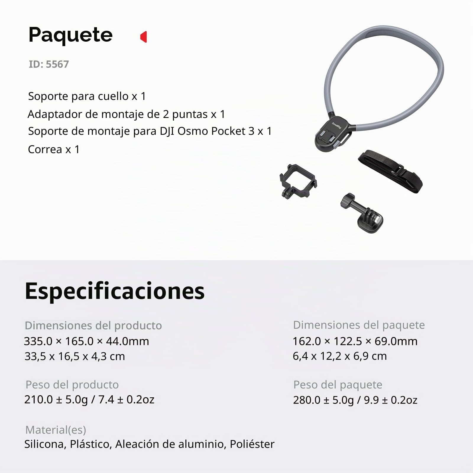 SMALLRIG Soporte Magnético de Cuello con Correa para Pecho, para Video POV Hands-Free para dji Osmo Pocket 4/3/360/Action 4/5, para GoPro Hero 12/11/10/9, para Insta360 X5/X4/X3/Ace Pro - 5567