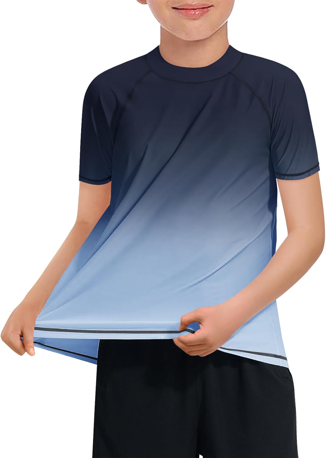 Haloumoning Boys Gradient Rash Guard Swim Shirt Short Sleeve UPF+ 50 Sun Shirts for Kids Rashguard Water Shirts