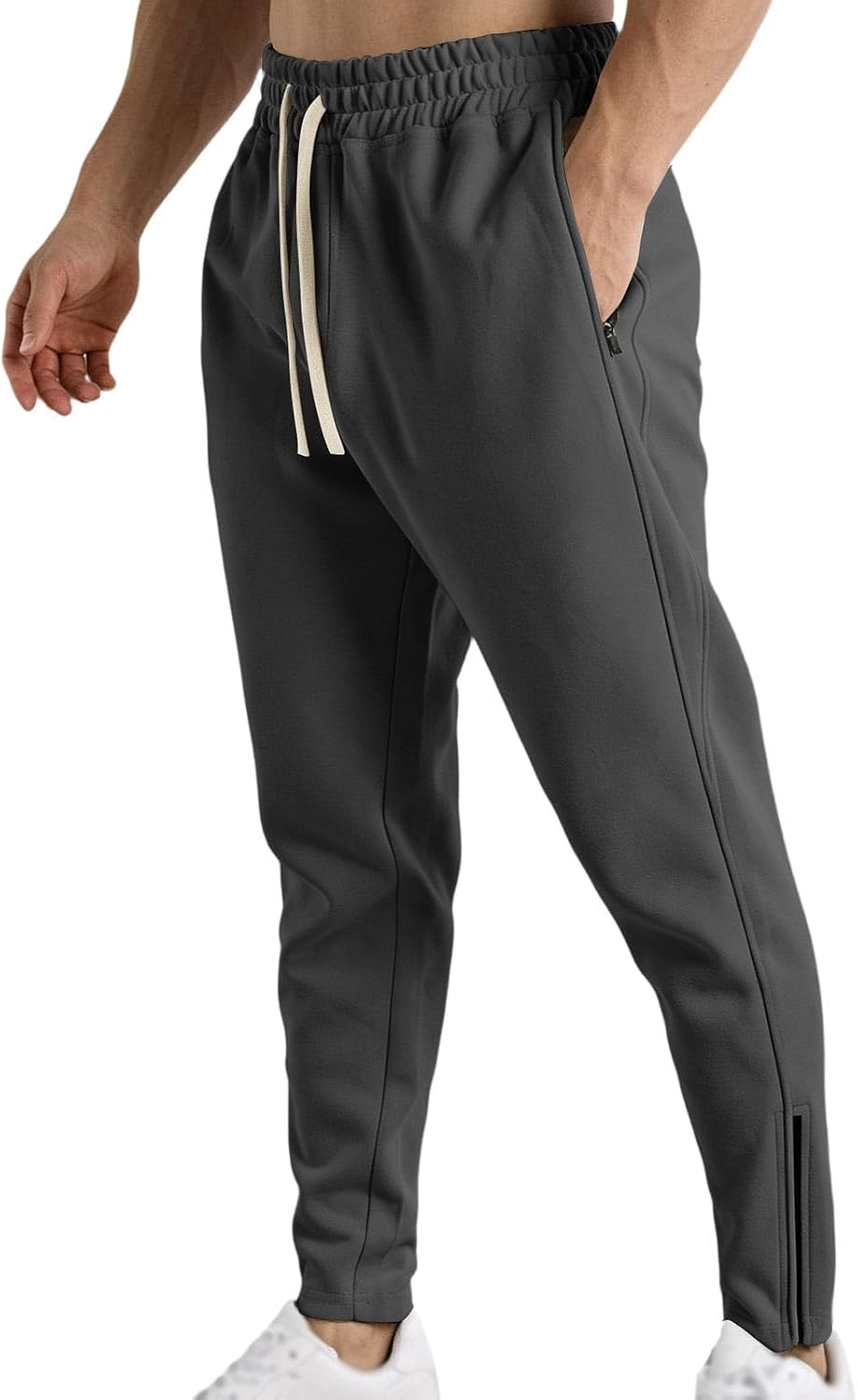 Men's Tapered Workout Joggers Ankle Zipper Gym Running Sweatpants