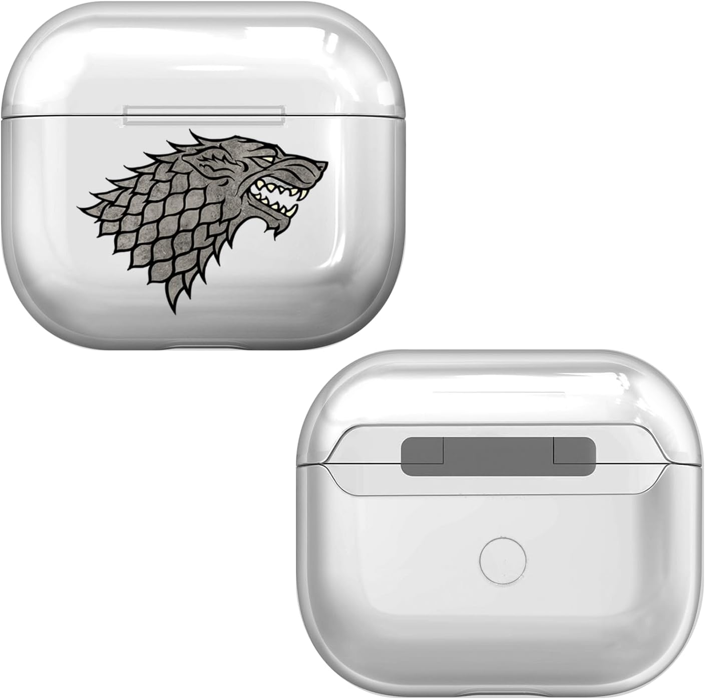 Head Case Designs Officially Licensed HBO Game of Thrones House Stark Distressed Sigils Clear Hard Crystal Cover Compatible with Apple AirPods 3 3rd Gen Charging Case
