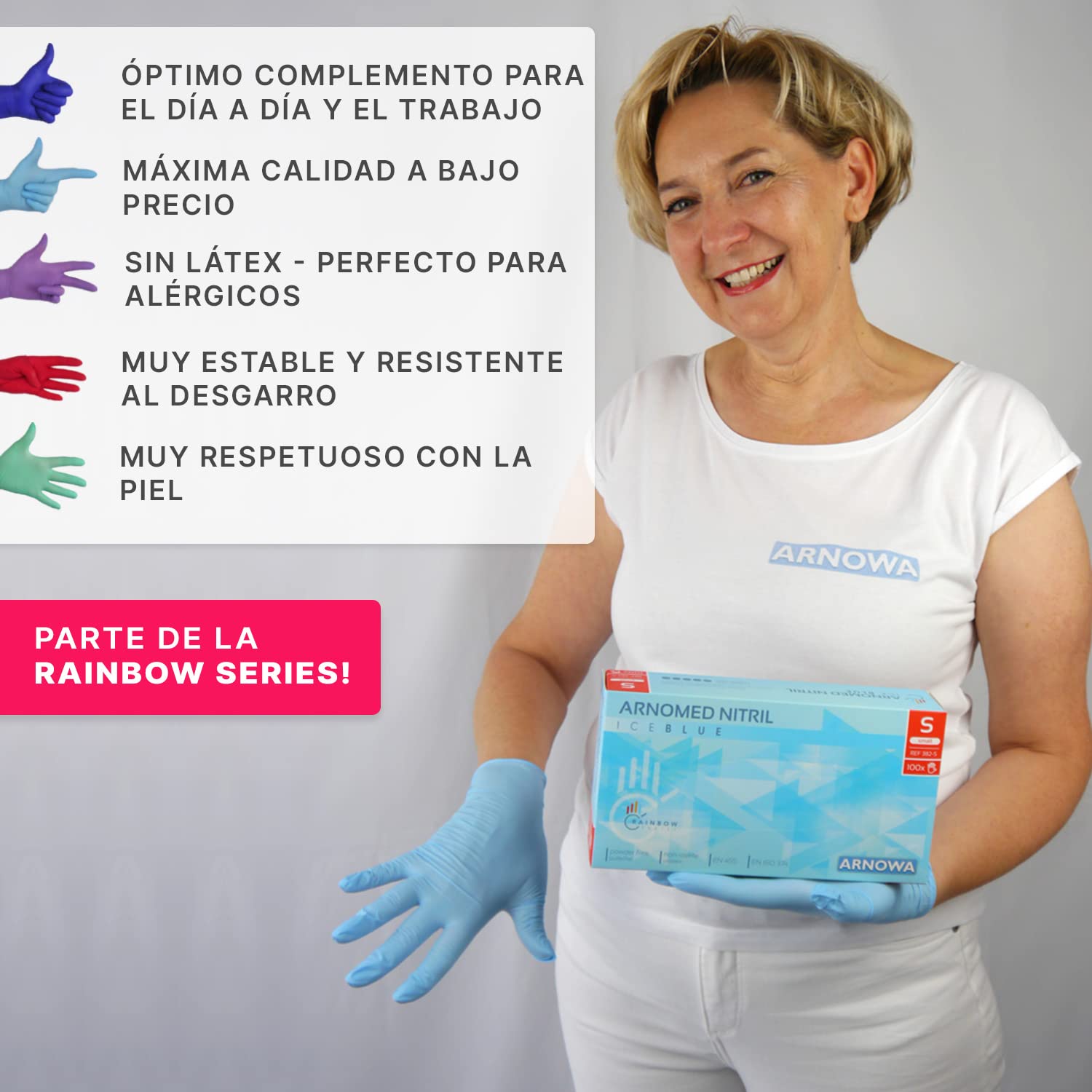 1000x ARNOMED® Guantes nitrilo talla L Azul Claro, Guantes desechables quirurgicos y laboratorio, Luvas nitrilo descartaveis sin polvo y látex, Manoplas nitrilo en XS, S, M, L, XL, XXL