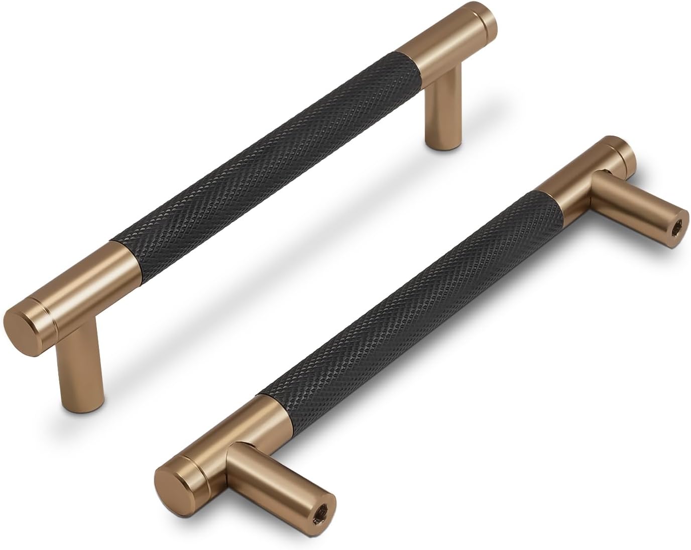 COTYKILEY 10 Pack 5 Inch(128mm) Black and Champagne Bronze Knurled Cabinet Handles Knurled Kitchen Cabinet Pulls Cabinet Door Handles Kitchen Cabinet Hardware
