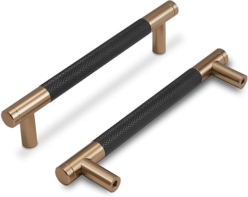 Miniatura 7 de COTYKILEY Paquete de 10 manijas de gabinete de latón cepillado de 5 pulgadas (5.039 in) con moleteado dorado para gabinetes de cocina, manijas de