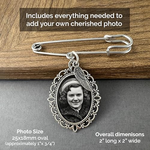 Wedding Bouquet Photo Charm Oval Boutonniere Pin with Guardian Angel Wing and Photo Resizing Software for Groom Bride or Family2