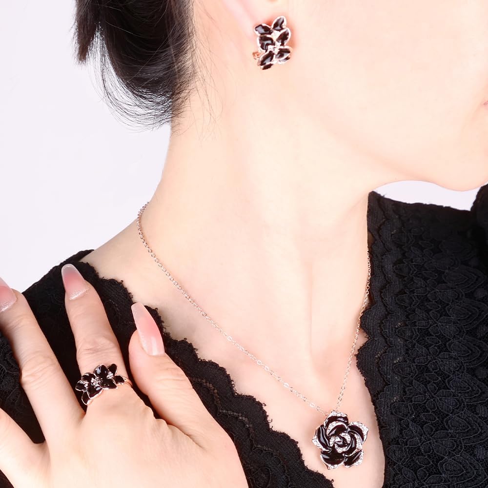 Elegant Jewelry Set Necklace for Women,Adjustable Dainty Cubic Zirconia Trendy Choker Pendant Necklace+Earrings+Ring, Mother's Day Valentine's Day Gifts Pendant Set for Women 3PCS - Image 2